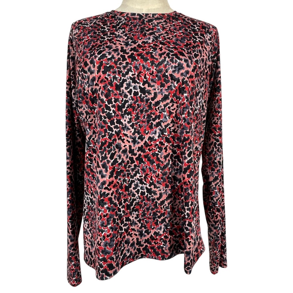 Columbia PFG Womens Long Sleeve Sun Shirt Red Pink Leopard Print Omni-Shade L